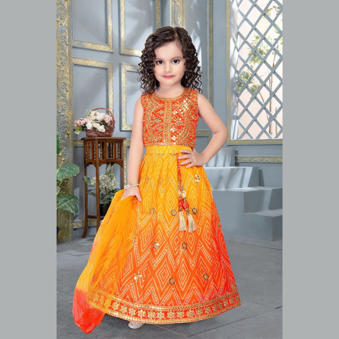 Orange Bandhej Lehenga Choli for Girls Front 