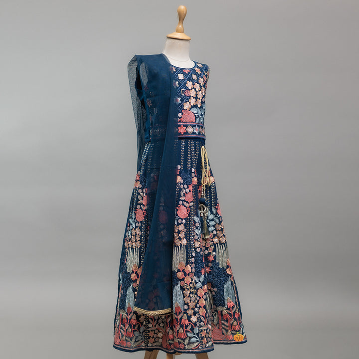 Blue Embroidered Girls Lehenga Choli