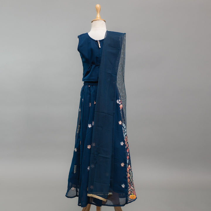 Blue Embroidered Girls Lehenga Choli