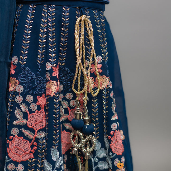Blue Embroidered Girls Lehenga Choli