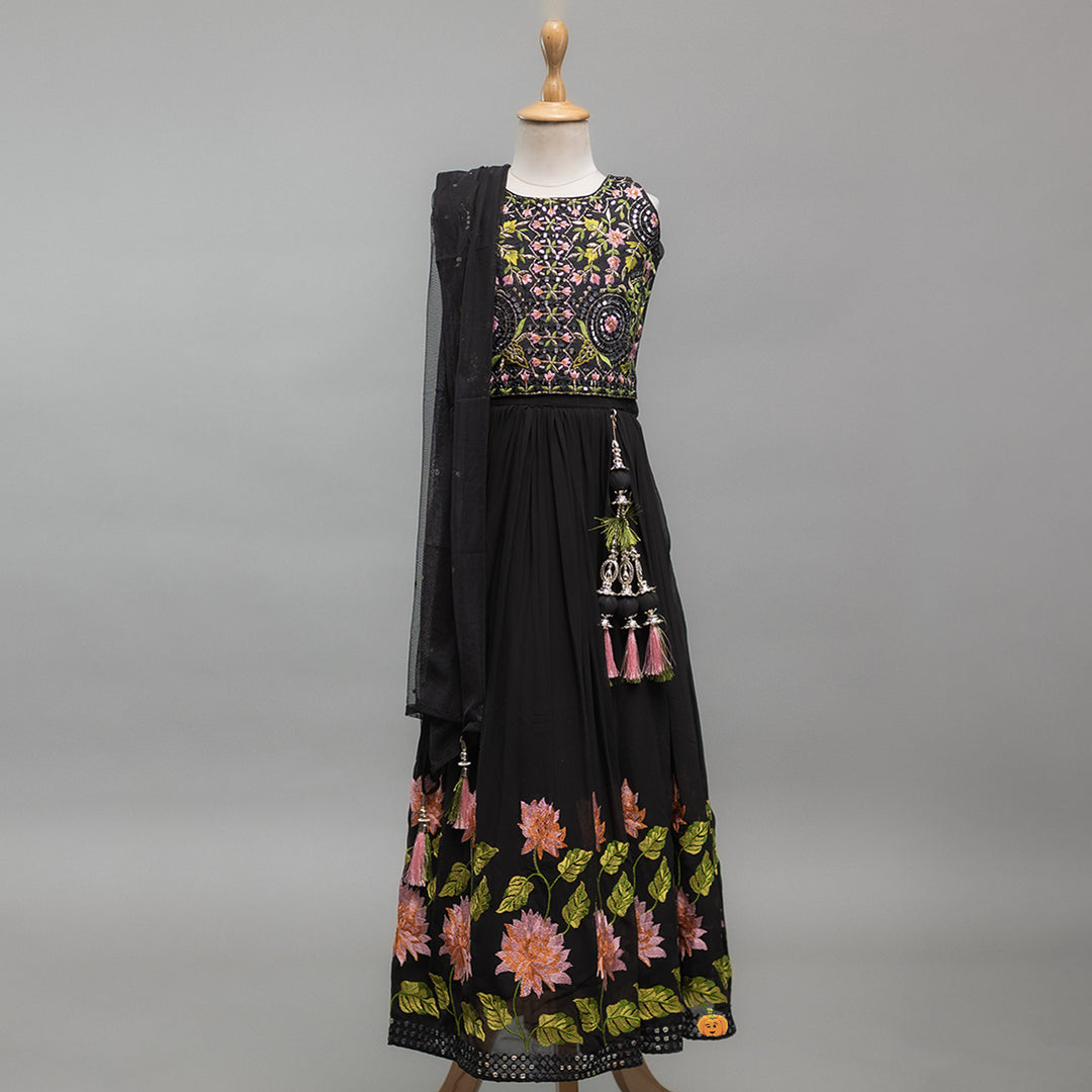 Black Embroidered Lehenga Choli for Girls