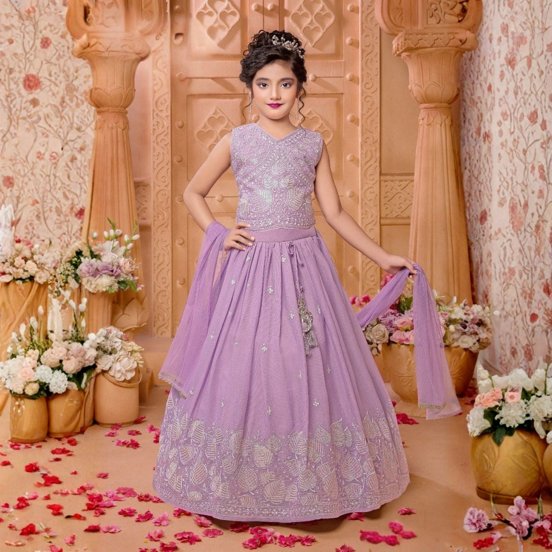 Purple Embroidered Girls Lehenga Choli 