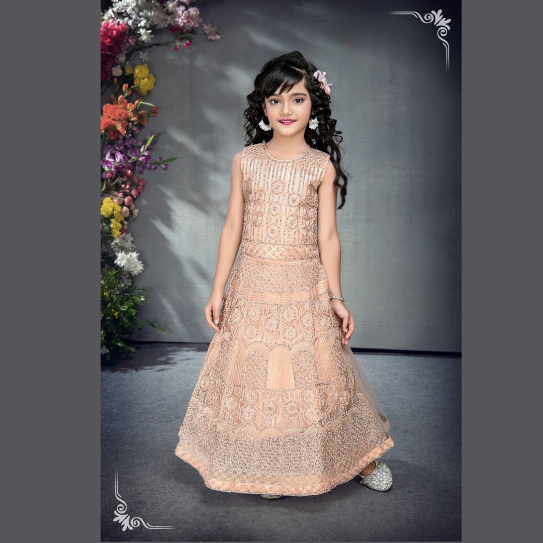 Peach Embellished Lehenga Choli for Girls Front