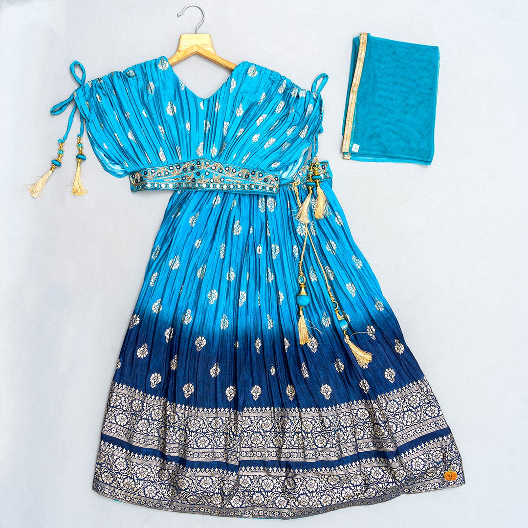 Rani & Turquoise Girls Lehenga Choli Front 