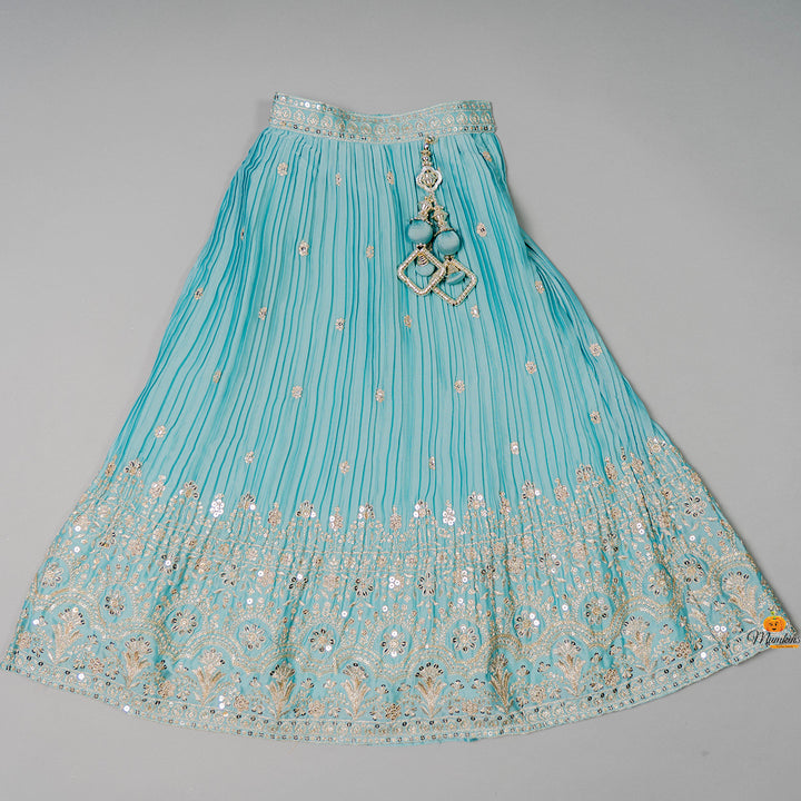 Sea Green Girls Lehenga Choli with Dupatta 