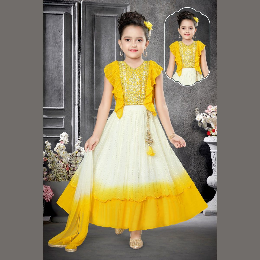 Yellow Embellished Work Girls Lehenga Choli Front