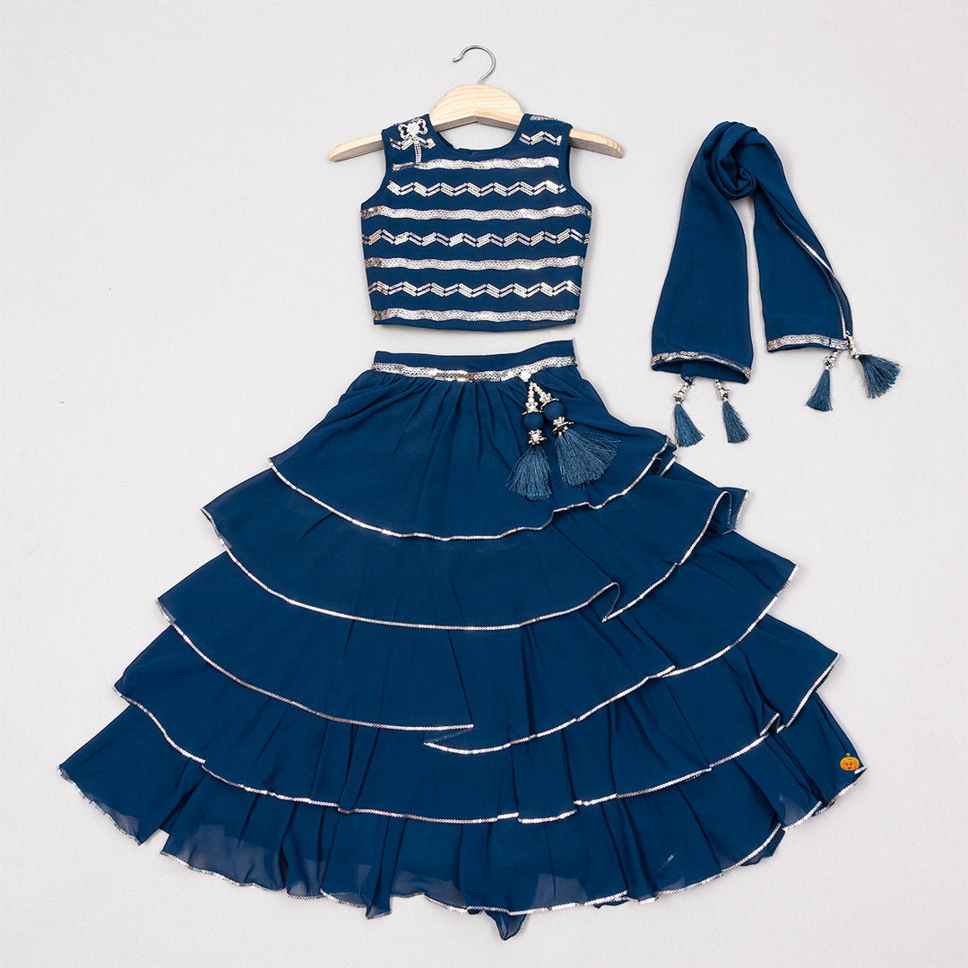Rama Layered Lehenga Choli for Girls
