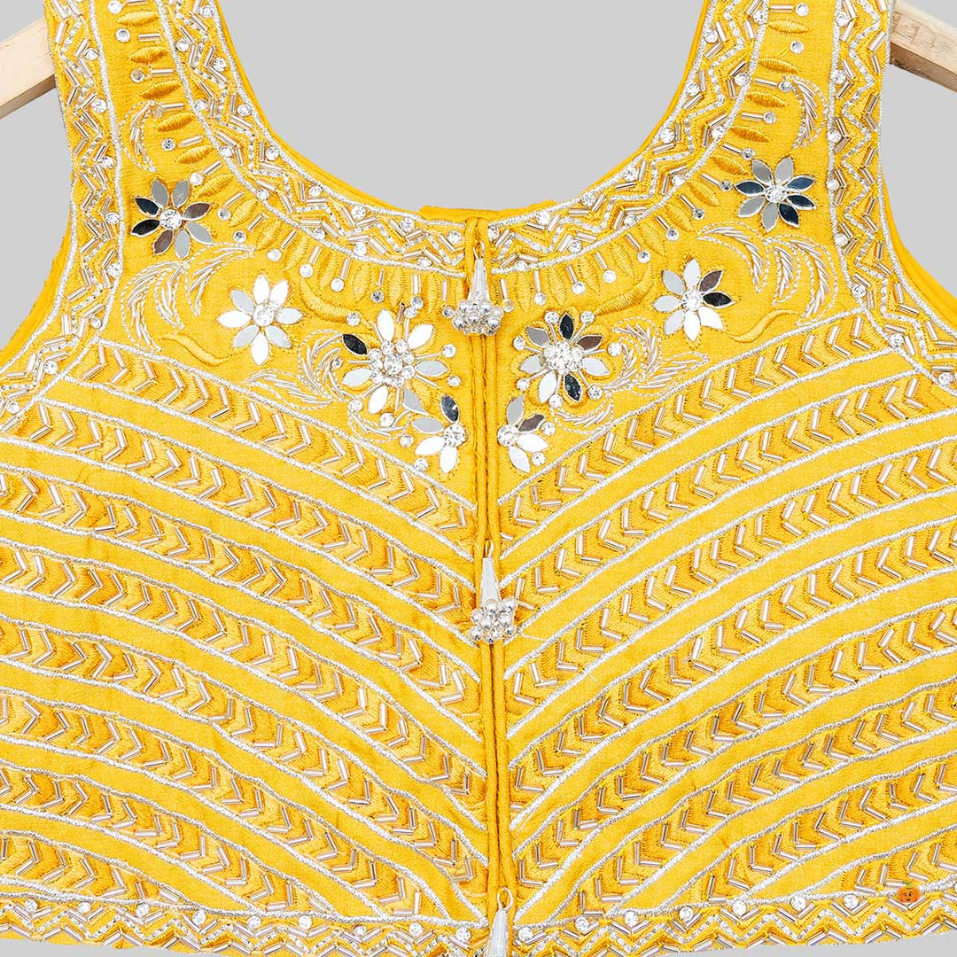 Mustard Embroidered Lehenga Choli for Girls Close Up 