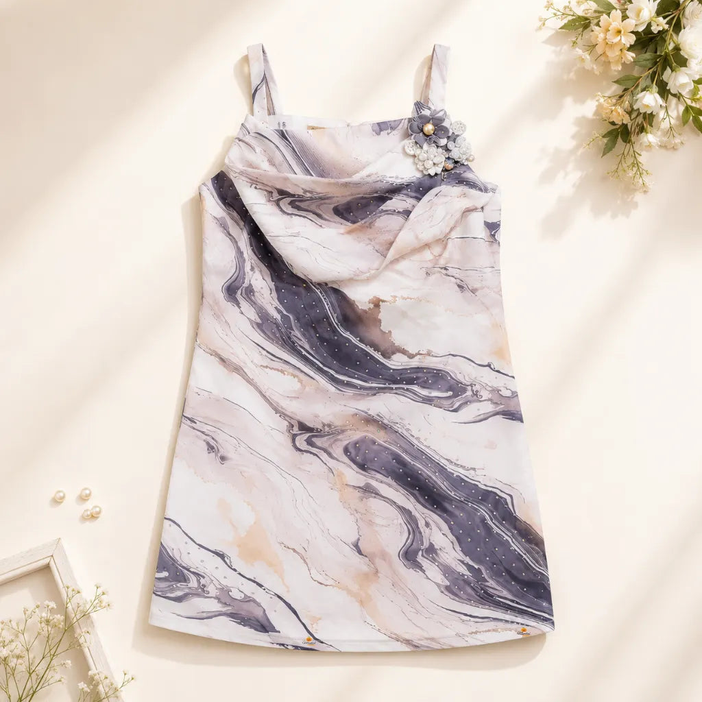 Girls Marble Print Sleeveless Top with Sling Bag