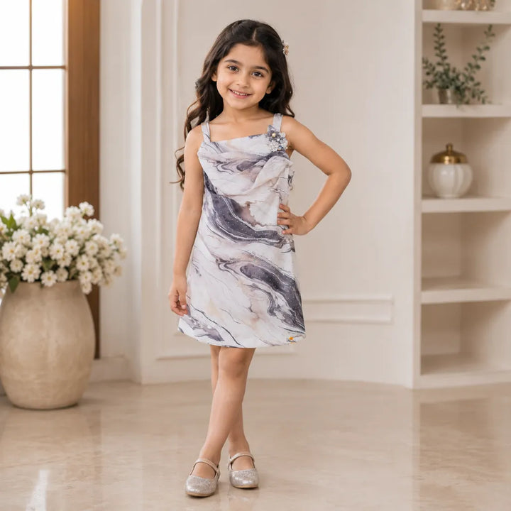 Girls Marble Print Sleeveless Top with Sling Bag