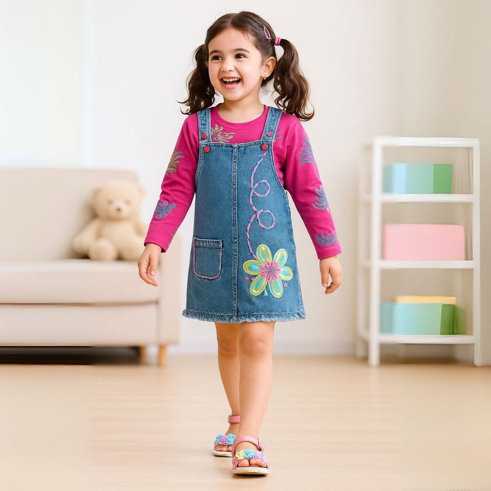 Floral Mustard & Rani Girls Midi