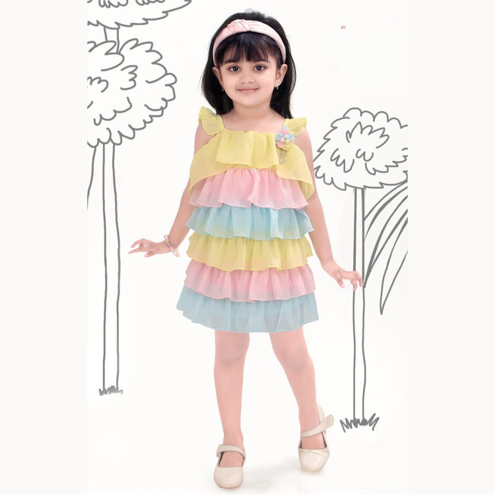 Multi Colored Girls Midi Ruffled Tulle Front 
