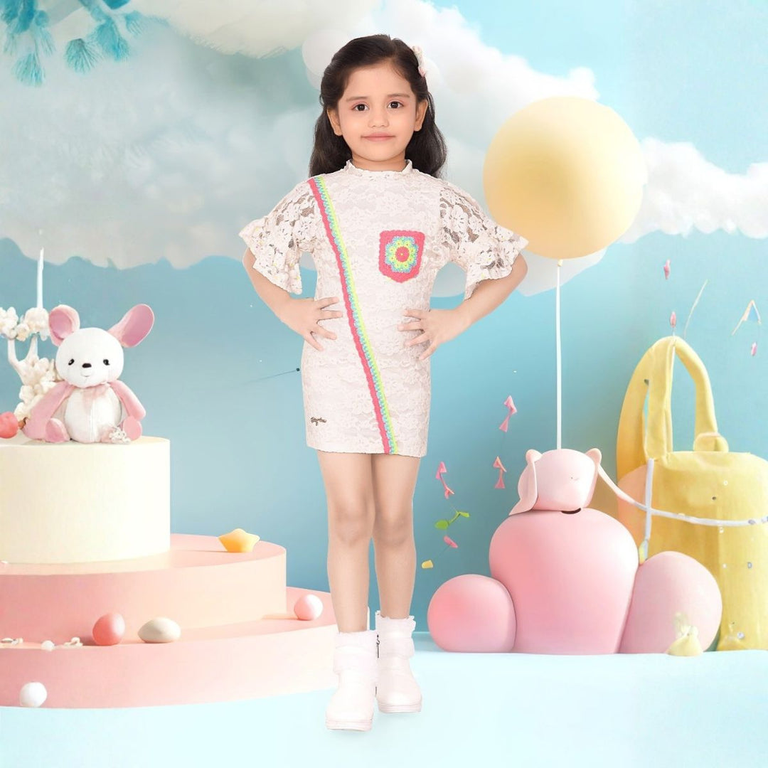 Cream Bell Sleeves Midi Dress for Girls