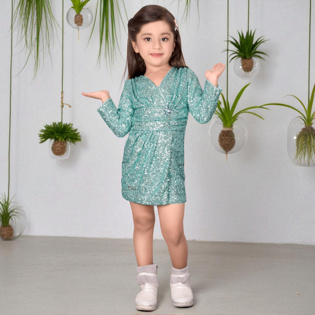Wine & Blue Sequin Midi Dress for Girls