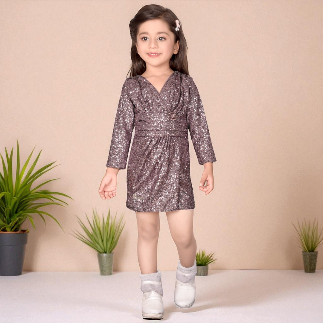 Wine Sequin Midi Dress for Girls