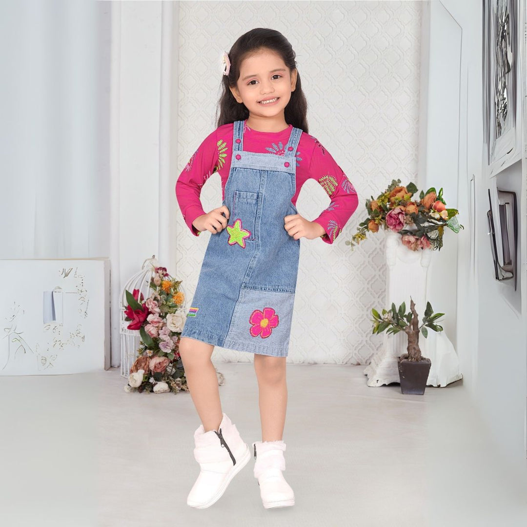 Rani Midi with Denim Dungaree for Girls