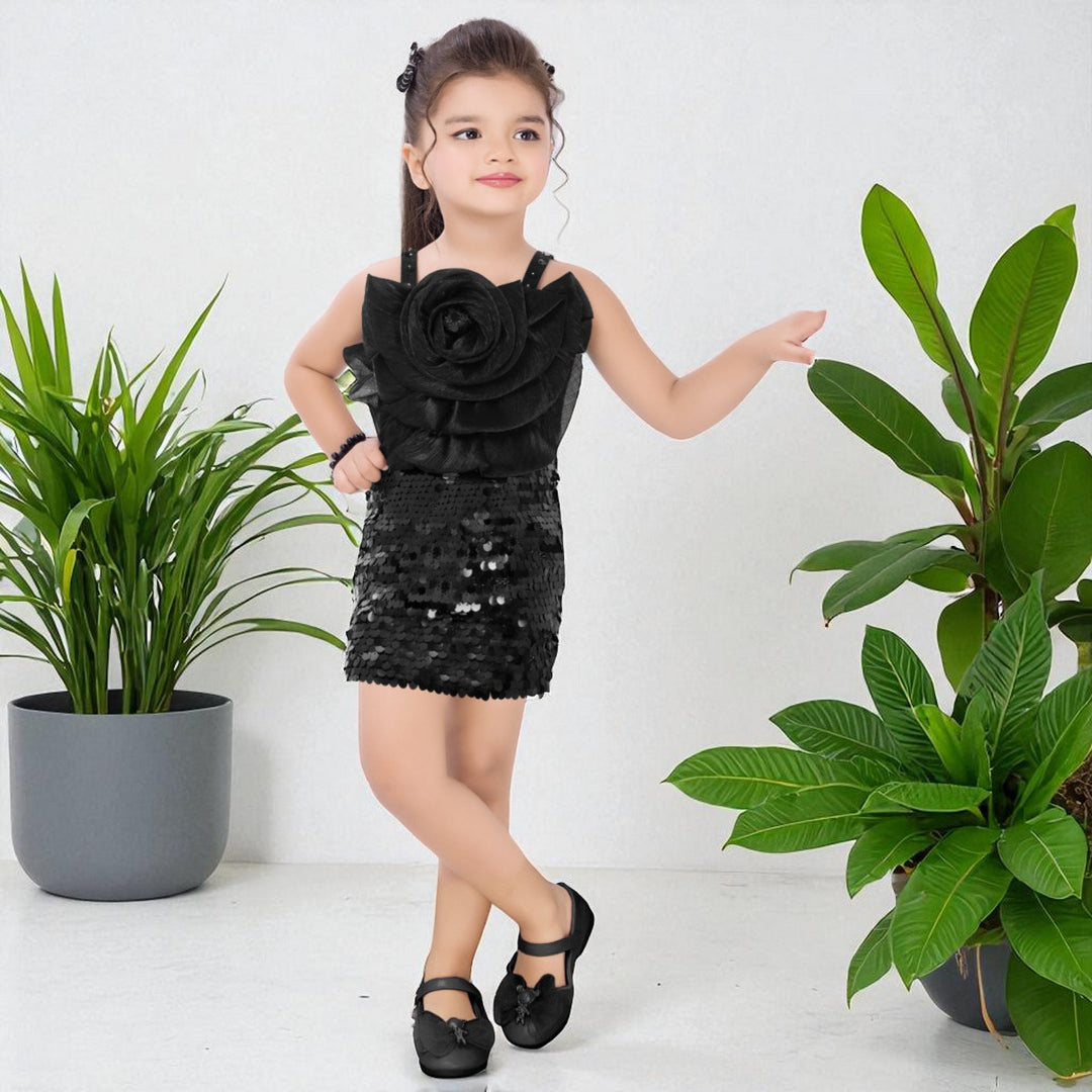 Sequin Rose Applique Girls Midi
