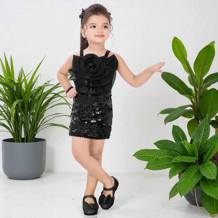Sequin Rose Applique Girls Midi