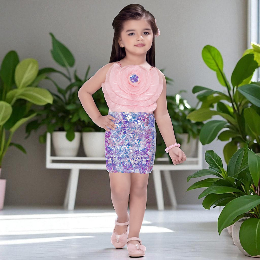 Sequin Rose Applique Girls Midi