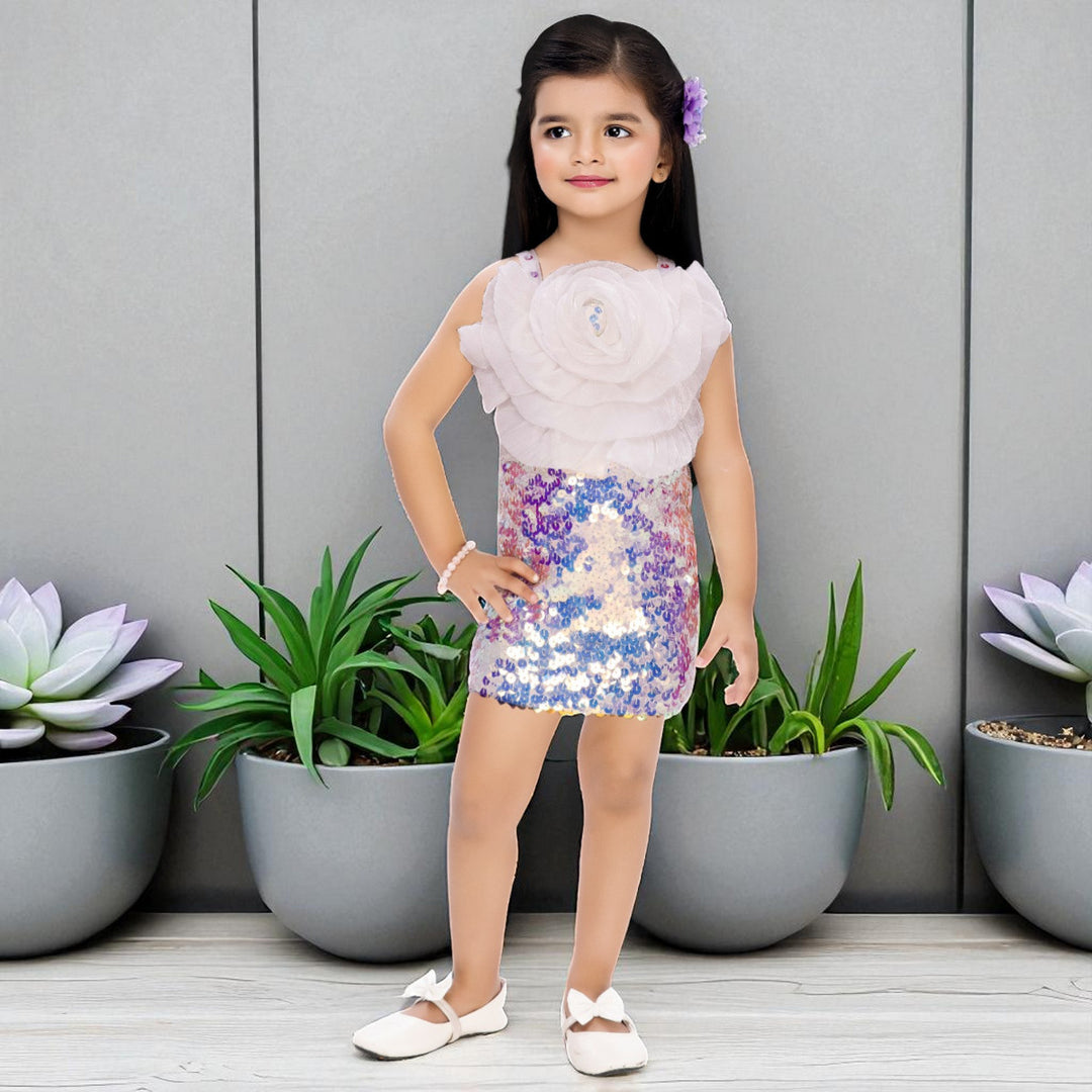 Sequin Rose Applique Girls Midi