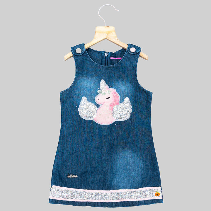 Blue Unicorn Denim Midi for Girls Front View