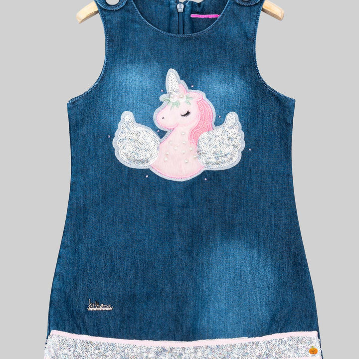 Blue Unicorn Denim Midi for Girls Close Up View