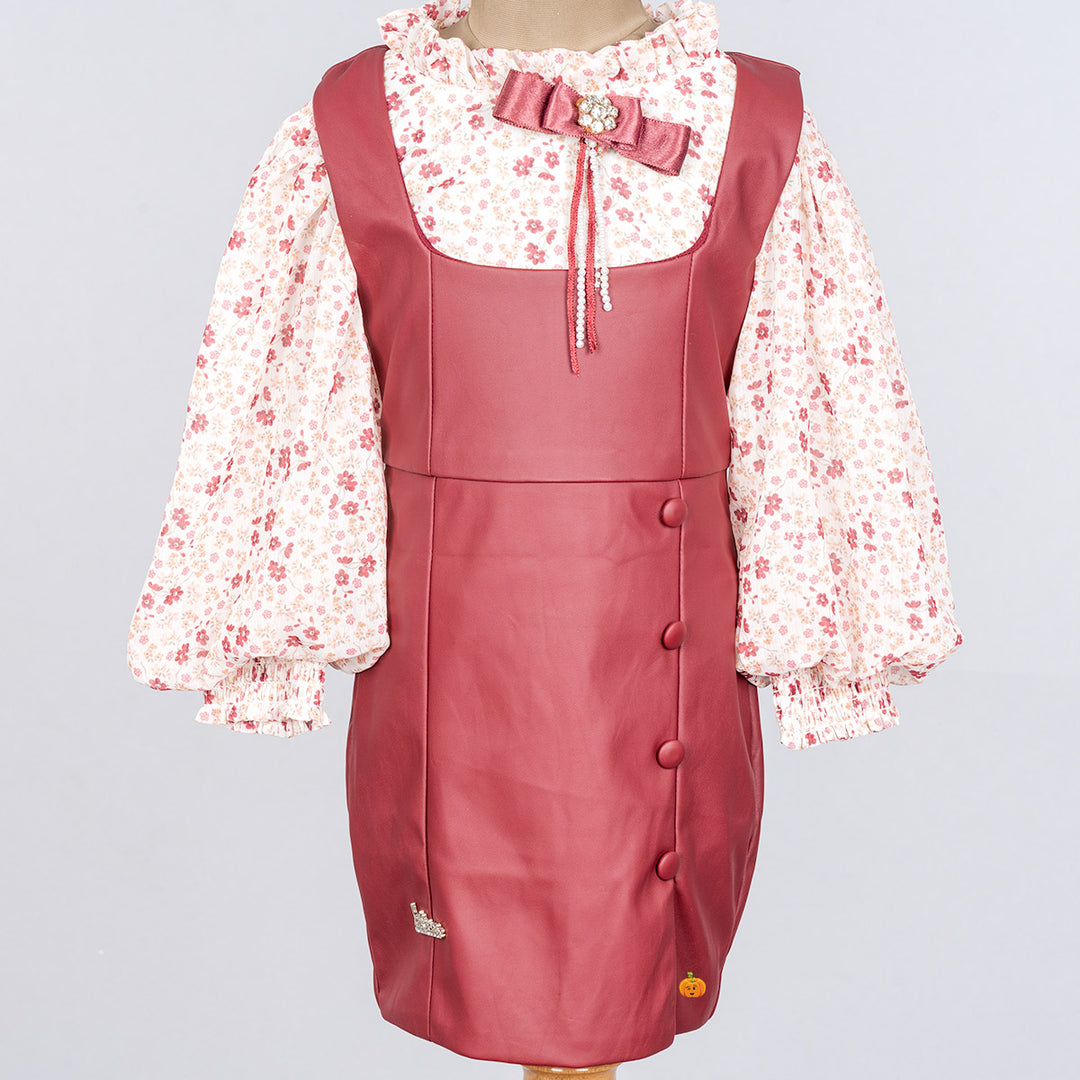 Maroon & Black Midi Dress for Girls Close Up