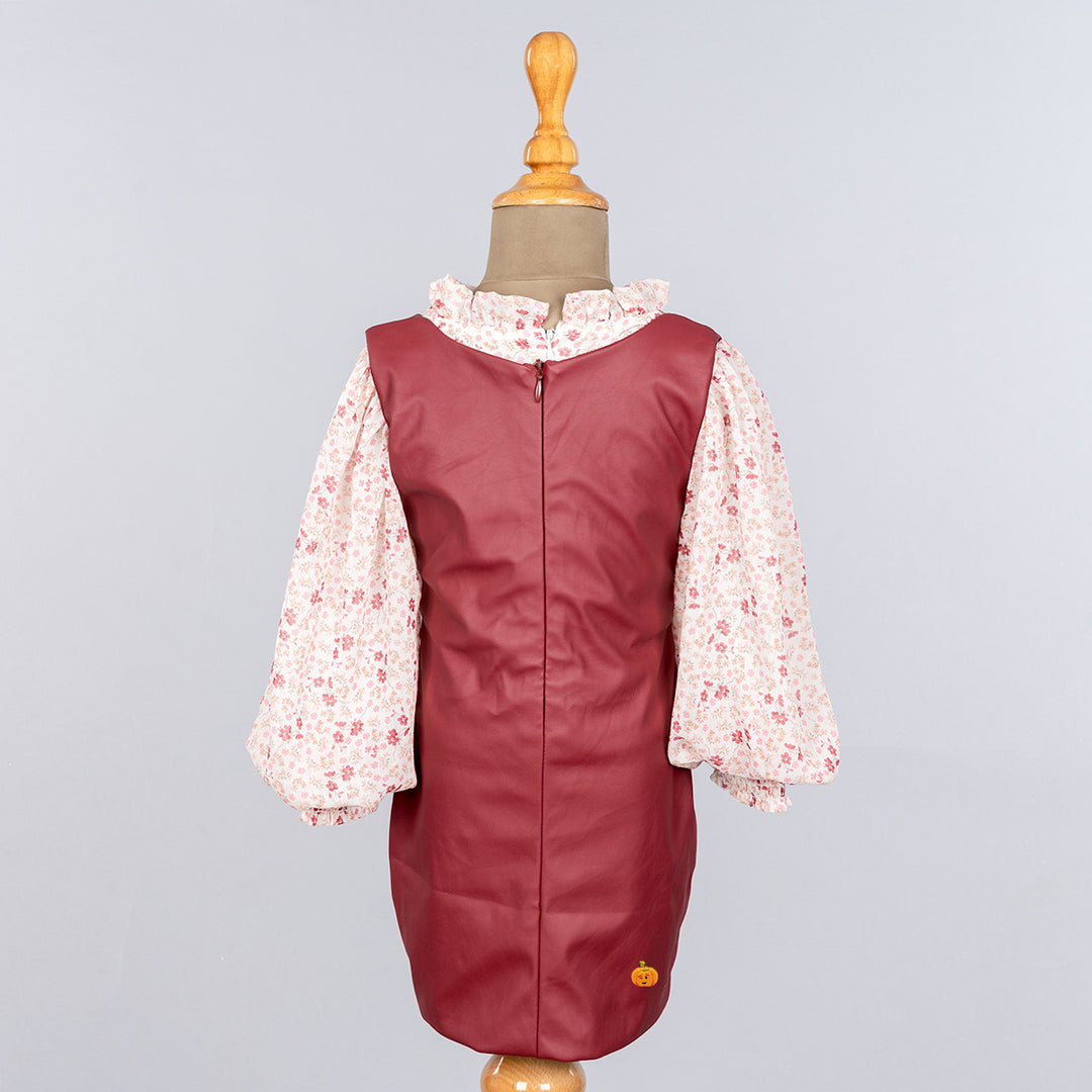 Maroon & Black Midi Dress for Girls Back 