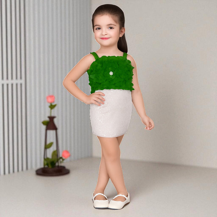 Green Floral Midi Dress for Girls 