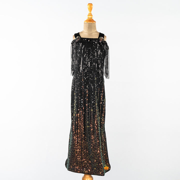 Long Black Sequin Girls Midi Front 