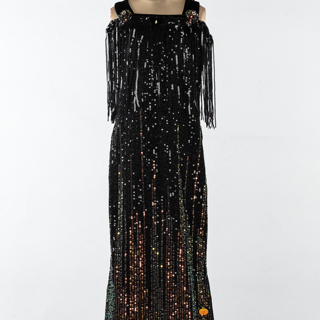 Long Black Sequin Girls Midi Close Up 