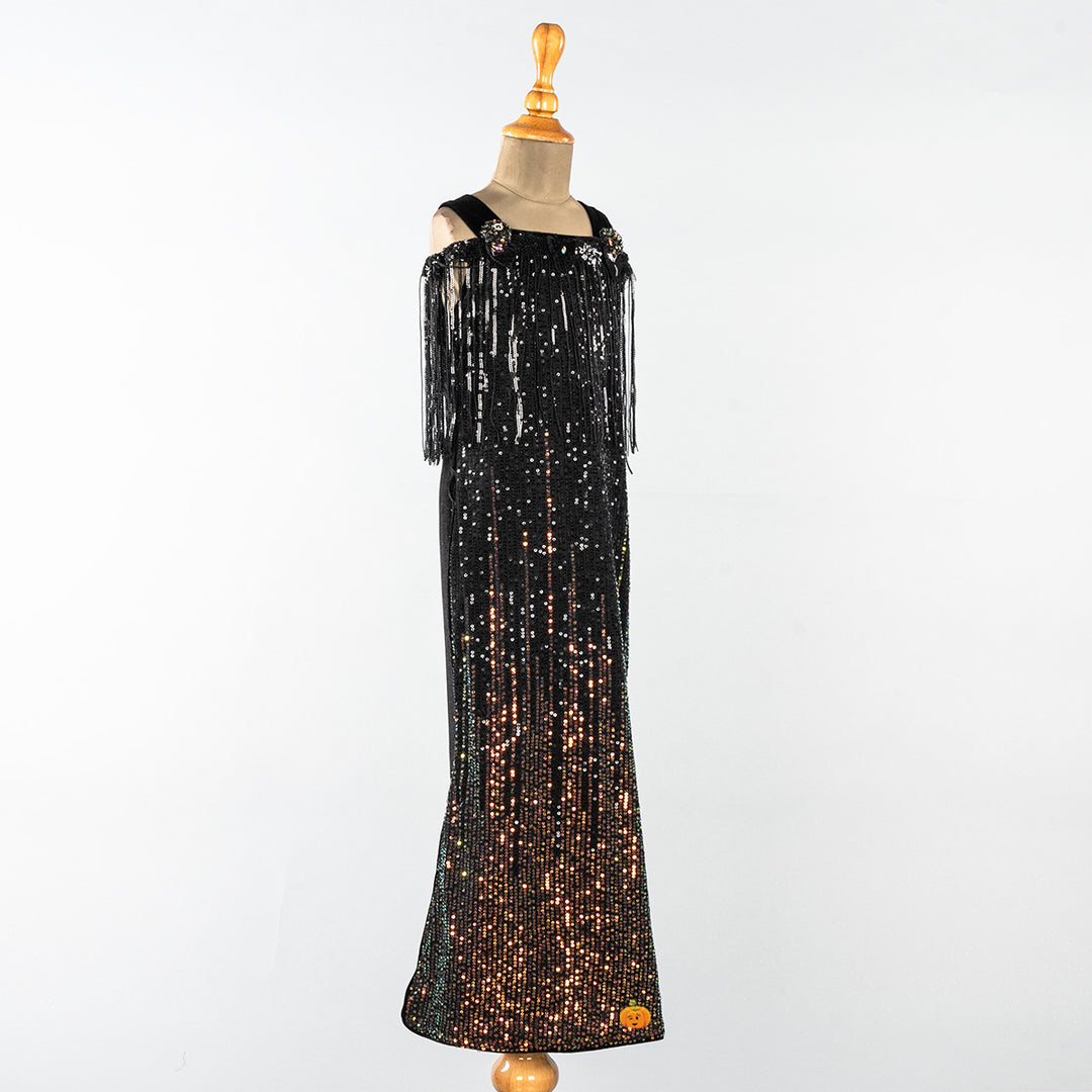 Long Black Sequin Girls Midi Side 