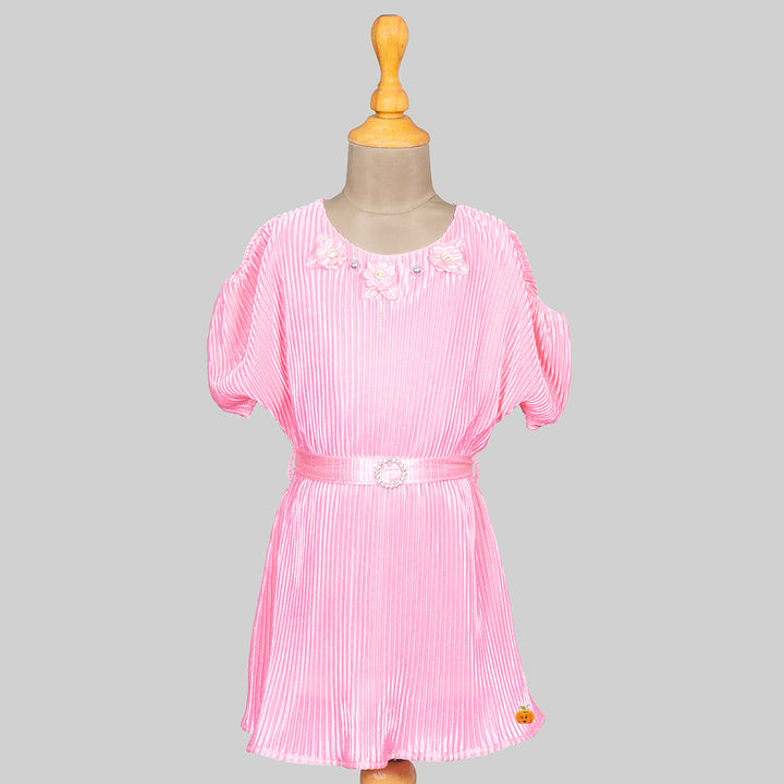 Pink Striped Midi for Girls Front View