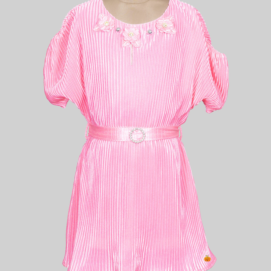 Pink Striped Midi for Girls Close Up View