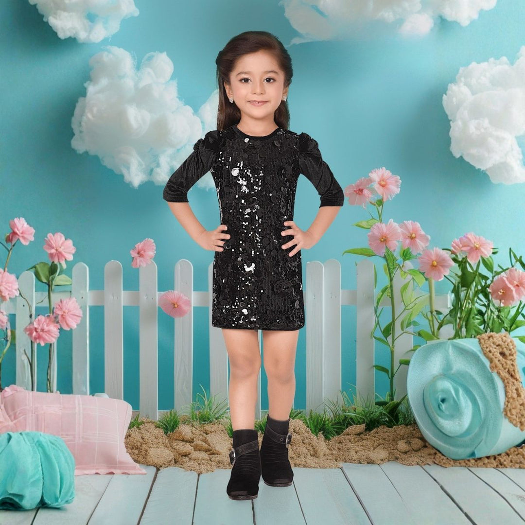 Black Sequin Midi Dress for Girls
