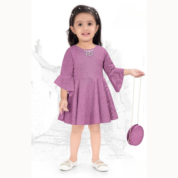 Onion Bell Sleeves Girls Midi with Purse Front 