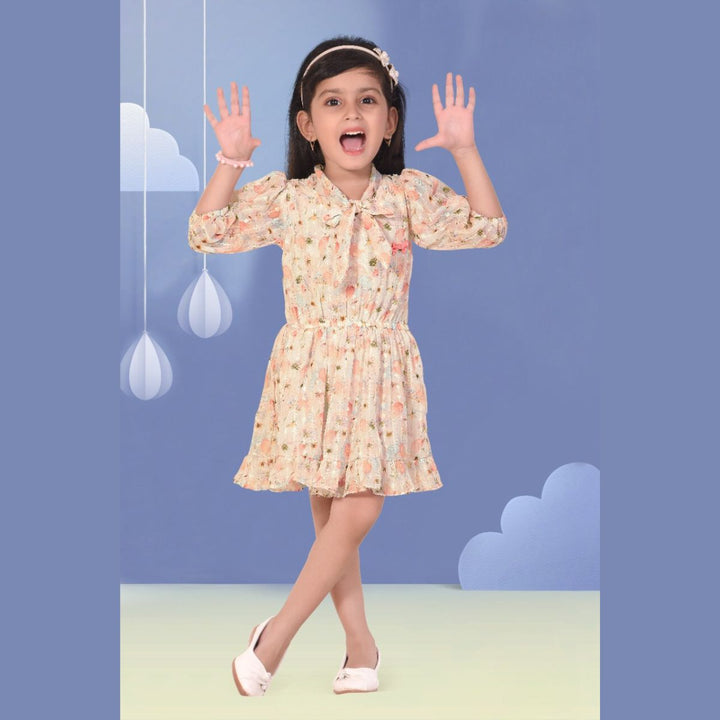 Peach Floral Midi for Girls Front 
