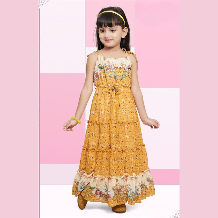 Mustard Flared Midi for Girls Front 