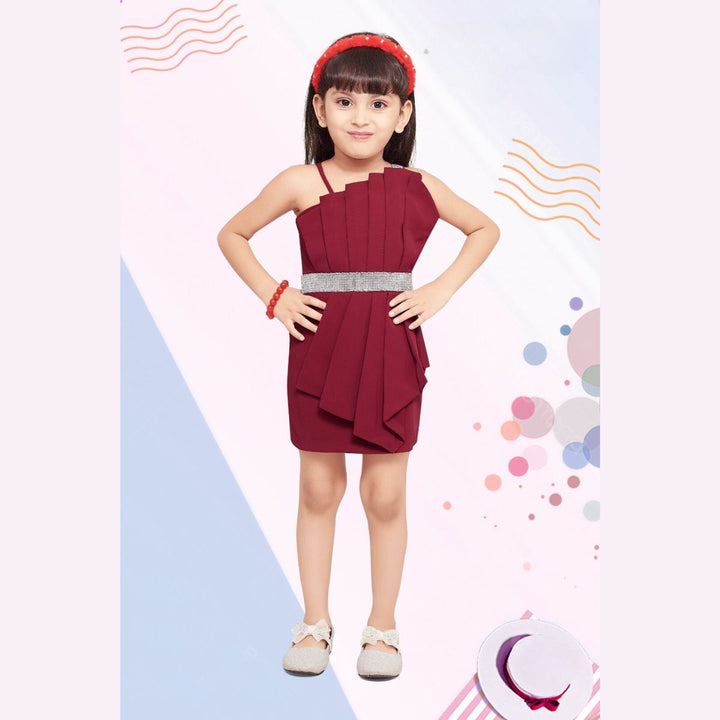 Maroon Pleated Midi for Girls Front 