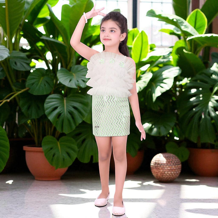 Stylish Zigzag Sequin Girls Midi with Ruffle Detailing