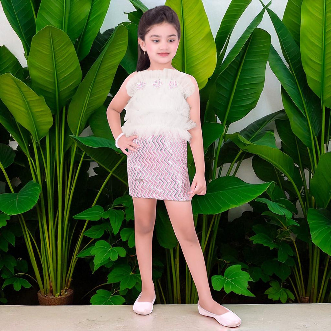 Stylish Zigzag Sequin Girls Midi with Ruffle Detailing