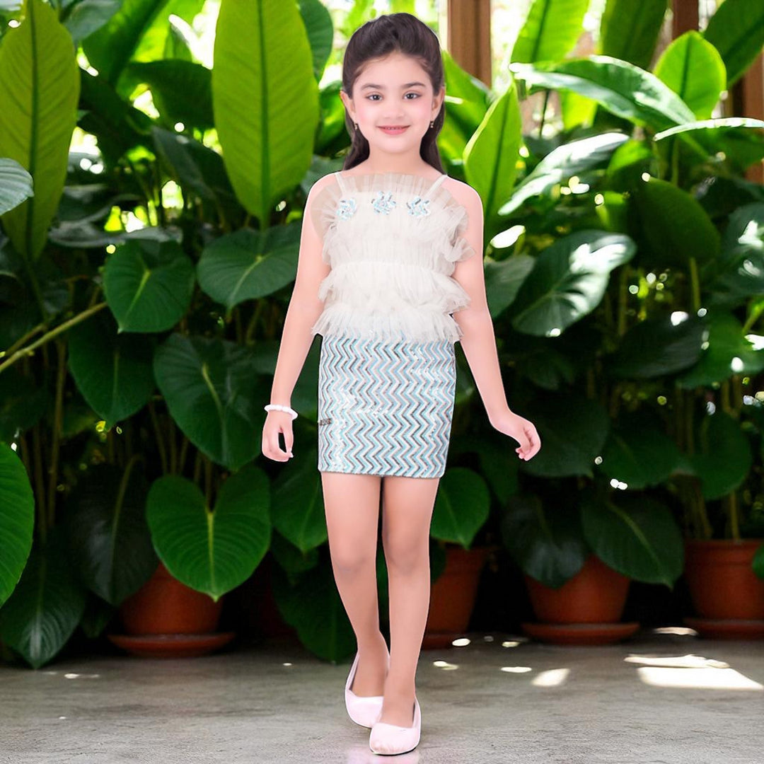 Stylish Zigzag Sequin Girls Midi with Ruffle Detailing