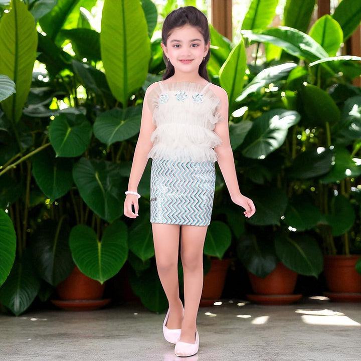 Stylish Zigzag Sequin Girls Midi with Ruffle Detailing