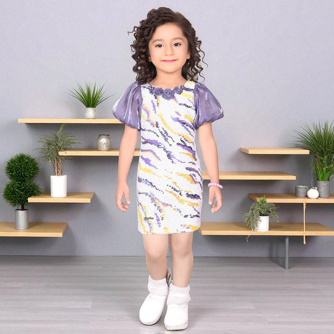 Puff‑Sleeve Sequin Midi for Girls