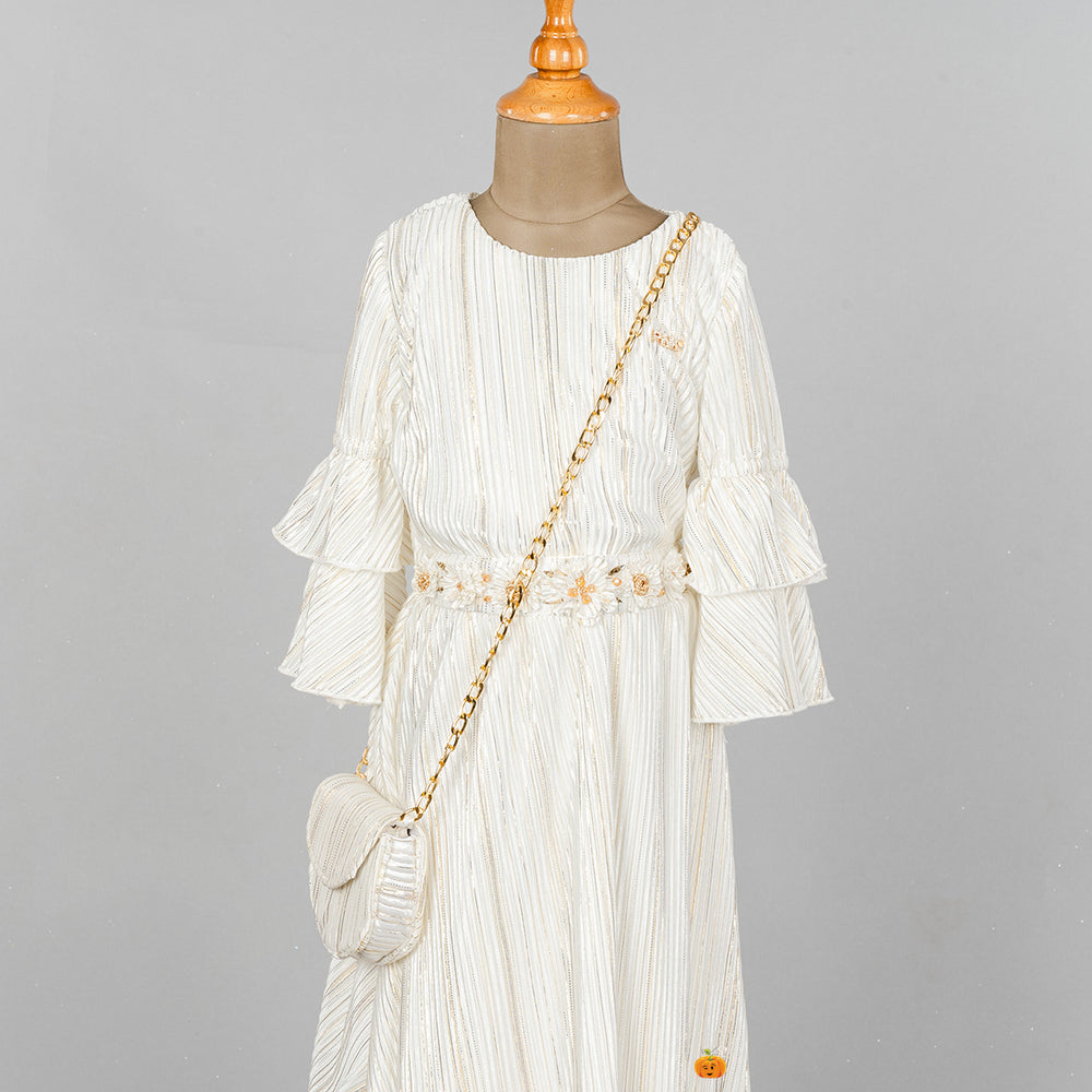 Cream Bell Sleeves Girls Midi Close Up 