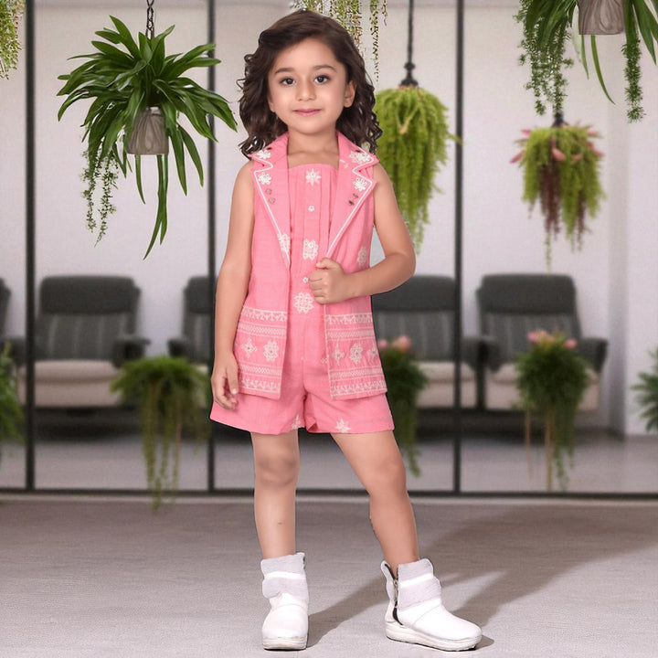Green & Pink Western Set for Girls with Jacket