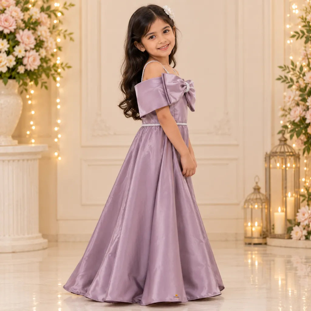 Girls Off Shoulder Party Gown with Statement Bow