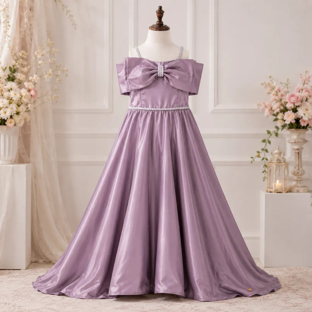 Girls Off Shoulder Party Gown with Statement Bow