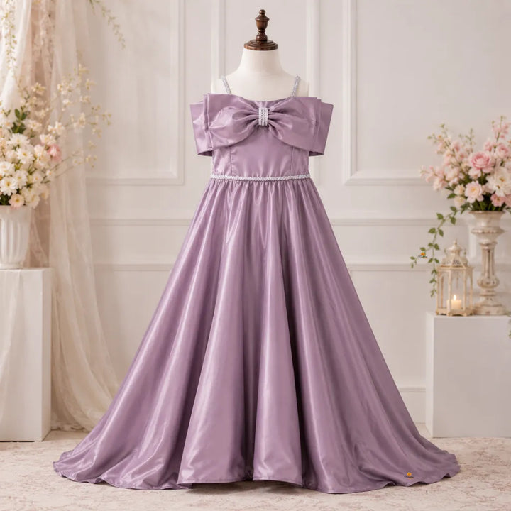 Girls Off Shoulder Party Gown with Statement Bow