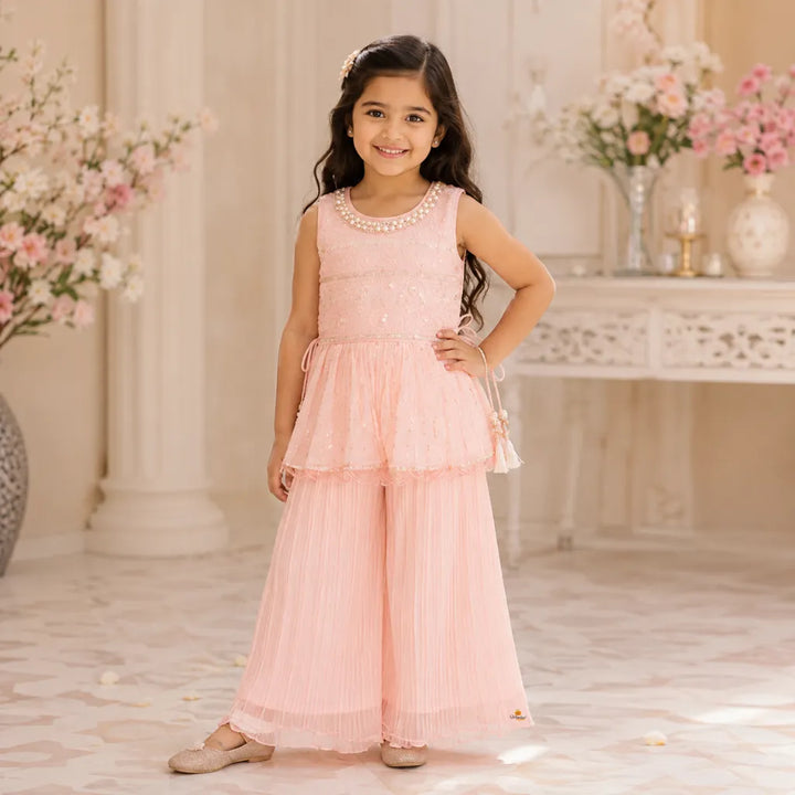 Onion & Cream Palazzo Suit for Girls